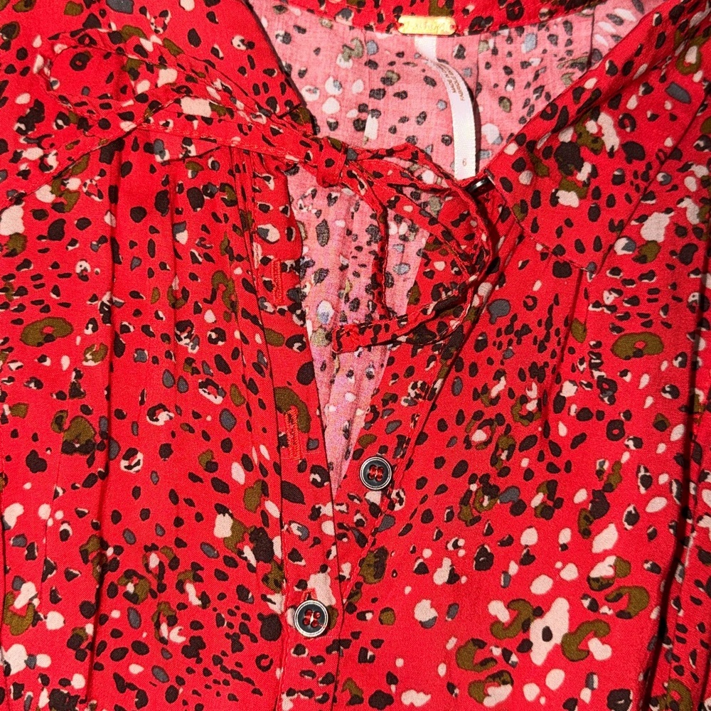 Free People red floral 40s Printed Midi Dress size 6 femme fit - Picture 6 of 9